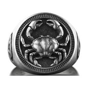 BYSILVERSTONE Cancer Zodiac Sign Mens Ring in Silver, Zodiac Pinky Signet Ring in Oxidized Silver, Horoscope Ring For Men, Astrology Ring For Birthday
