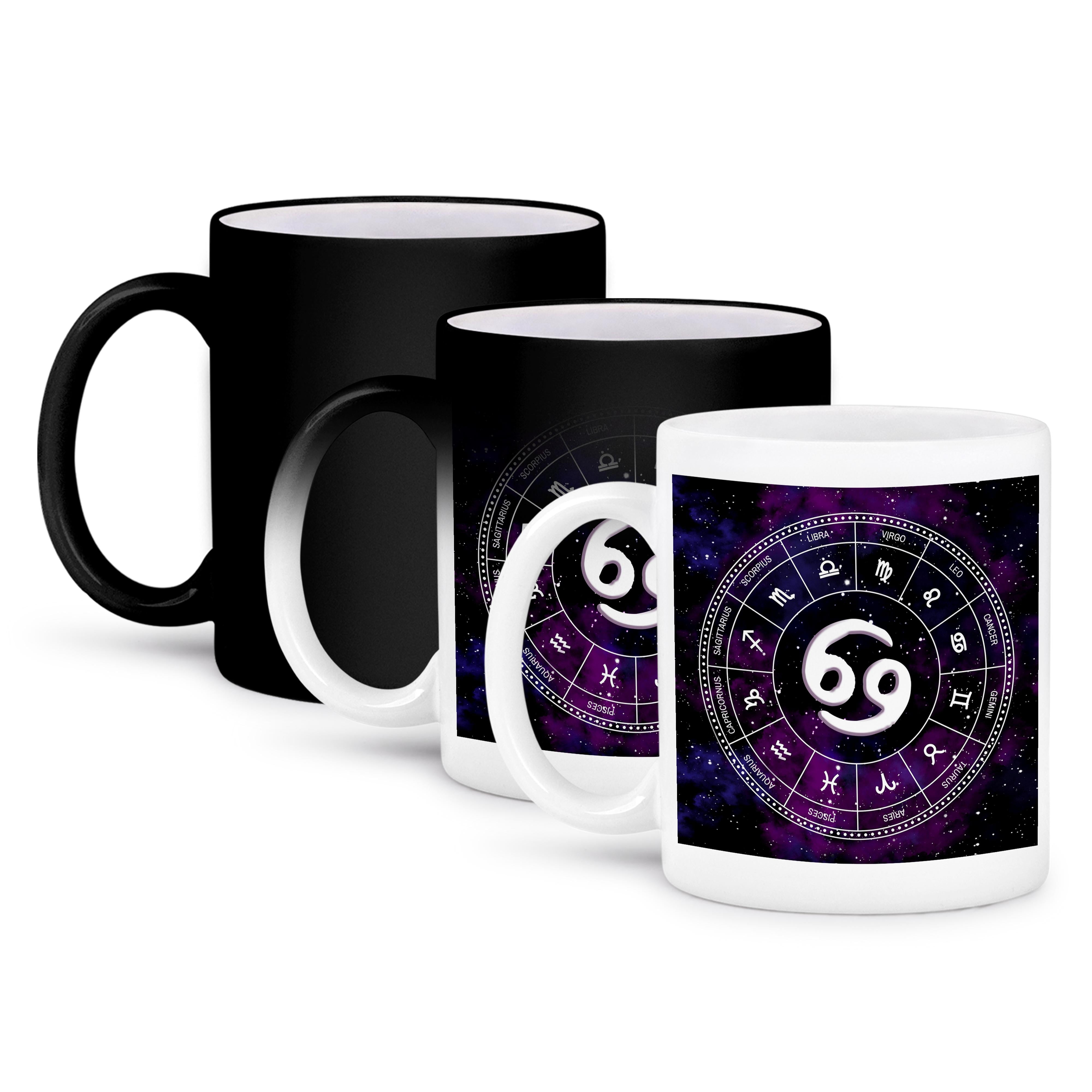 Cancer Zodiac Sign Stylish Astrology Gift. White Stars, Purple Space, 11oz Magic Transforming Mug