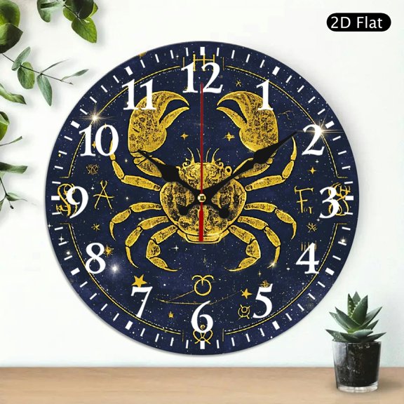 Cancer Zodiac Sign Wall Clock Round Decorative Analog Silent Non-Ticking Clock for Home Office Wall Decor 10x10 Inch 1pc Battery Not Included