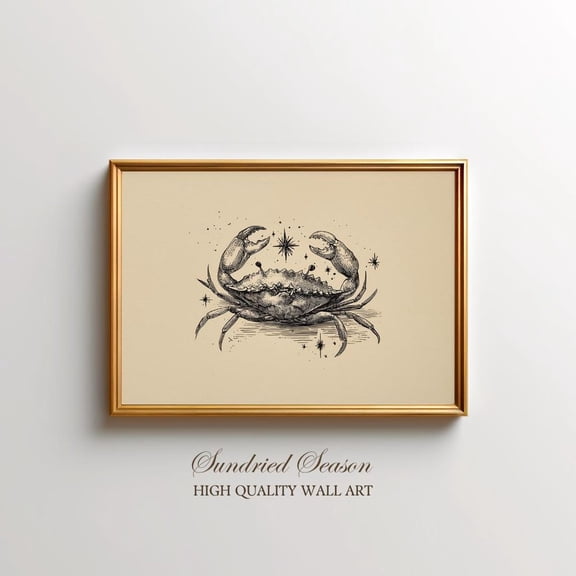 Cancer Zodiac Vintage Celestial Crab Illustration Mystical Astrology Boho