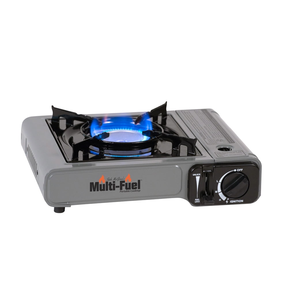 Compact Gray Multi-Fuel Portable Camping Cooktop