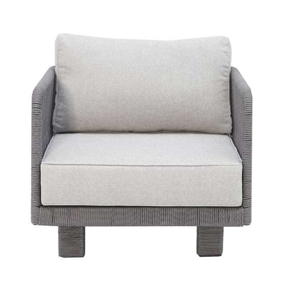Cancun Aluminum Club Chair with Dark Gray Rope in Silver Cushion