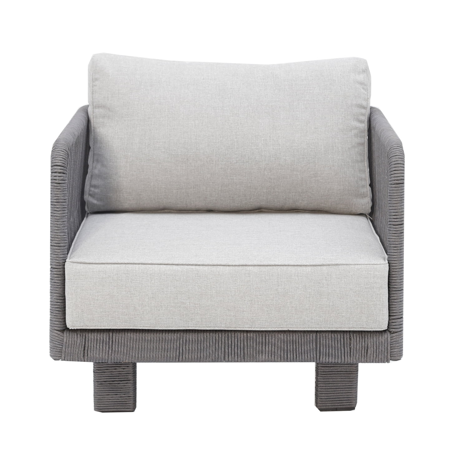 Cancun Aluminum Club Chair with Dark Gray Rope in Silver Cushion