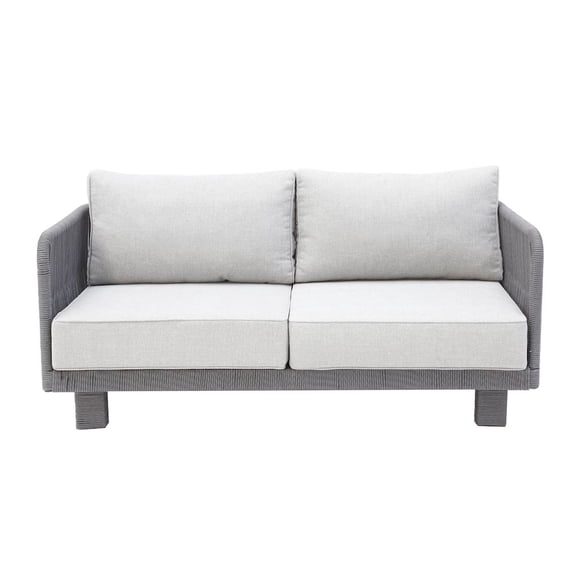 Cancun Aluminum Loveseat with Dark Gray Rope in Silver Cushion