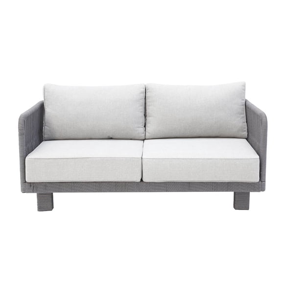 Cancun Aluminum Loveseat with Dark Gray Rope in Silver Cushion