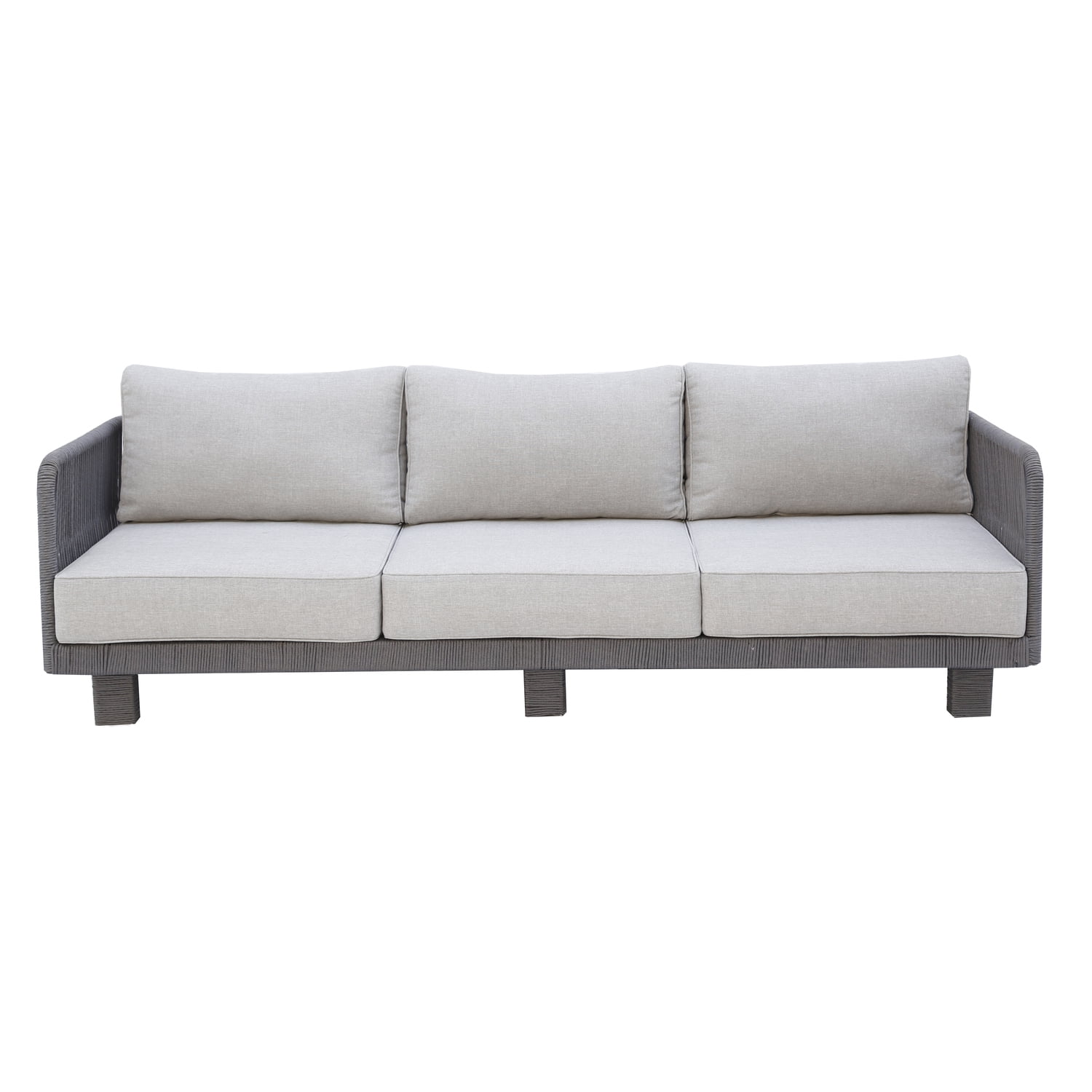 Cancun Aluminum Sofa with Dark Gray Rope in Silver Cushion