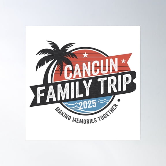 Cancun Family Trip 2025 - Beach Vacation Design Poster Wall Art, Modern Wall Decor, 24x24 UNFRAMED
