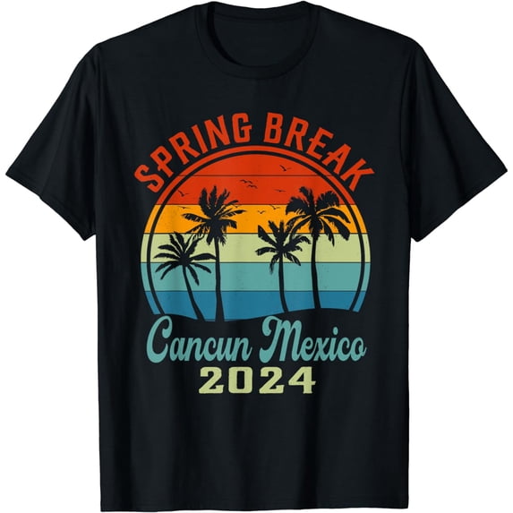 Cancun Mexico 2024 Spring Break Family School Vacation Retro T-Shirt