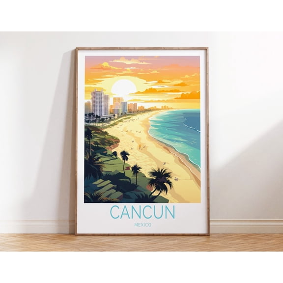 Cancun Mexico Anniversary Coastal Beach Travel Wall Art Unframed Paper Print