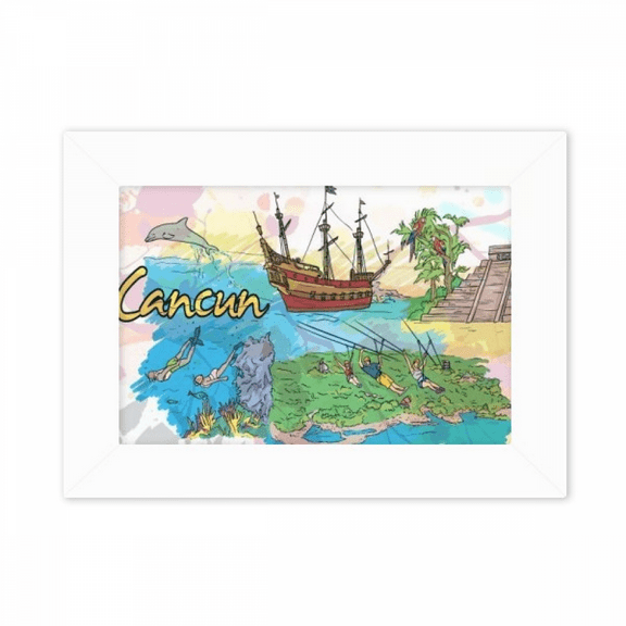 Cancun Mexico Island Mayan Temple Photo Mount Frame Picture Art Painting Desktop 5x7 inch