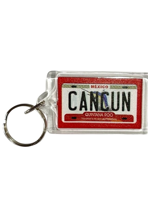 Cancun Mexico License Plate Acrylic Rectangular Souvenir Keychain 2.5" X 1.5"