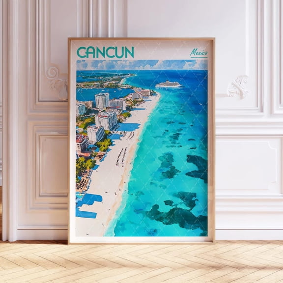 Cancun Mexico Pastel Travel Art Poster, Unframed Size 8x12