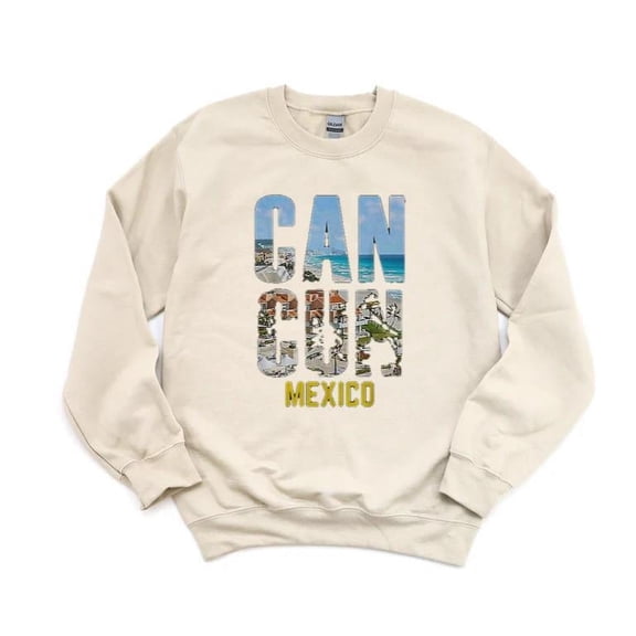 Cancun Mexico Souvenir 2024 Sunset Summer Vacation Beach Retro Travel Art SweatShirt Unisex, up to 5XL