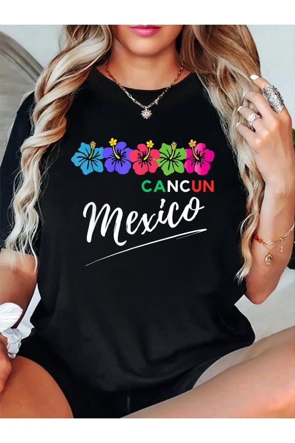 Cancun Mexico Tropical Beach Vacation Family Girls Trip Palm Relaxed Fit Classic Comfort Cotton T-Shirt Women's Men's Graphic Tee Crew Neck summer vacation Tops