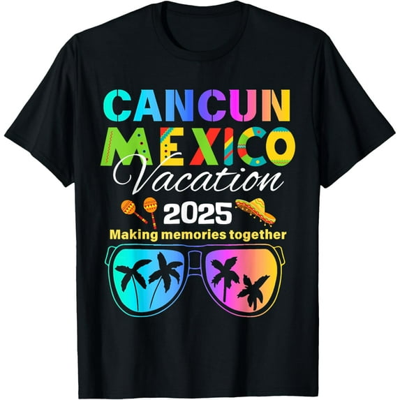 Cancun Mexico Vacation Beach 2025 Trip Group Squad Colorful T-Shirt Casual Short Sleeve Shirt