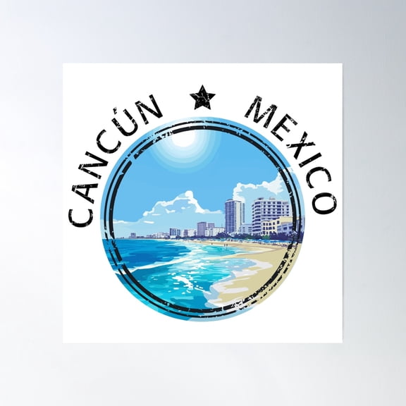Cancun - Mexico (With Black Lettering) Poster Wall Art, Modern Wall Decor, 24x24 UNFRAMED