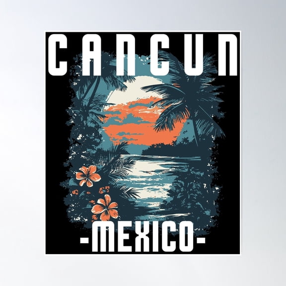 Cancun - Mexico (With White Lettering) Poster Wall Art, Modern Wall Decor, 12x18 UNFRAMED