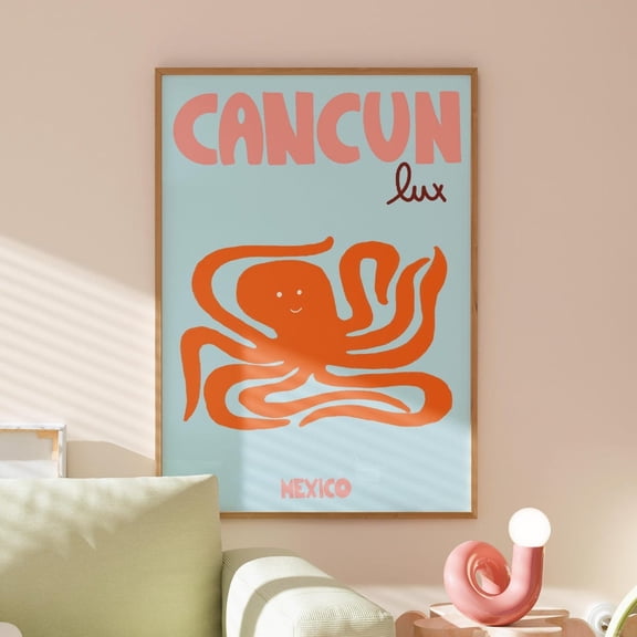Cancun Octopus Coastal Travel Beach Poster Unframed Paper Print