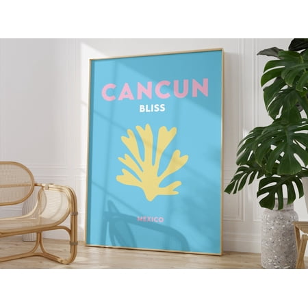 Cancun Print, Minimalist Print, European Beach Print, Bright Coloured Travel Print, Mexico Print Home Decor #861, Unframed Poster Size 8x12