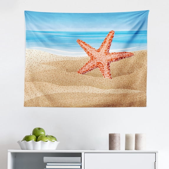 Cancun Tapestry, Cancun Mexico Funky Calligraphy with Palm Trees and Sun on The Background, Fabric Wall Hanging Decor for Bedroom Living Room Dorm, 2 Sizes, Multicolor, by Ambesonne