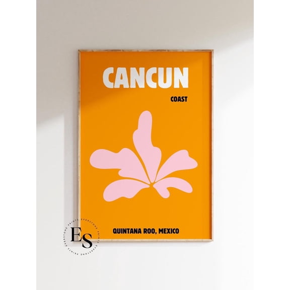 Cancun Travel Coastal Girly Dorm Art Colorful Y2K Trendy Unframed Paper Poster 8x10in