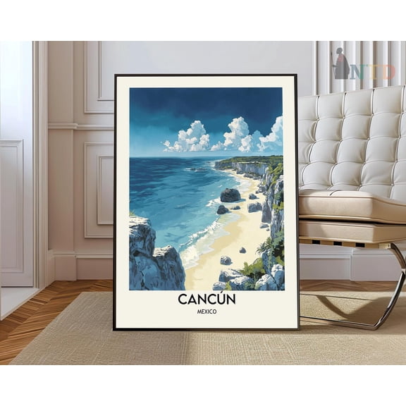 Cancun Yucatan Mexico Poster, Unframed Canvas 12x16in