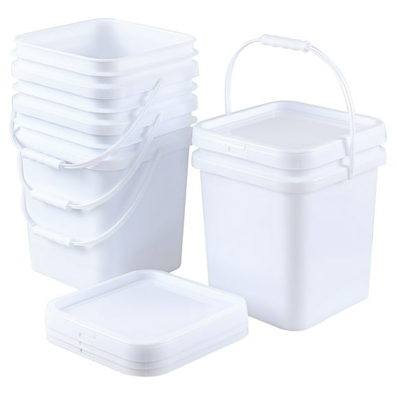 Cand 4.8 Gallon White Plastic Buckets with Sealed Lids,  Food Grade Square Buckets for Multi-use, Set of 4