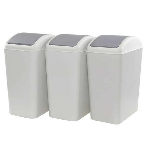 Cand 4 Gallon/ 16L Swing-Top Trash Can, 3-Pack Plastic Garbage Can with Lid, Grey
