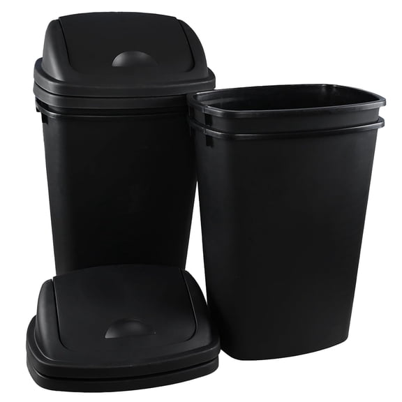 Cand 4-Pack 13 Gallon Kitchen Trash Can with Swing Lid, Plastic Kitchen Swing Top Garbage Can, Black