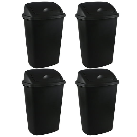 Cand 4-Pack 13 Gallon Kitchen Trash Can with Swing Lid, Plastic Kitchen Swing Top Garbage Can, Black