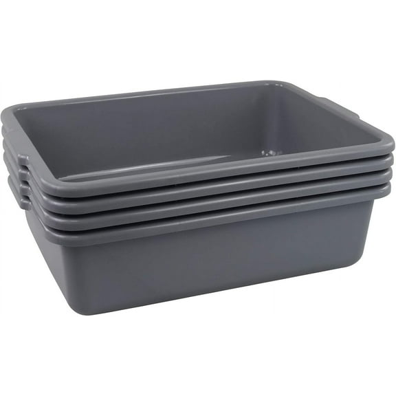 Cand 4 Packs Commercial Bus Tubs, 22 L Plastic Bus Box, Grey Utility Dishpan