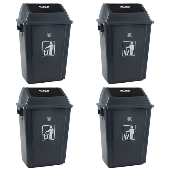 Cand 40 Liter Plastic Swing Lid Garbage Can, Large Grey Trash Bin, 4 Pack