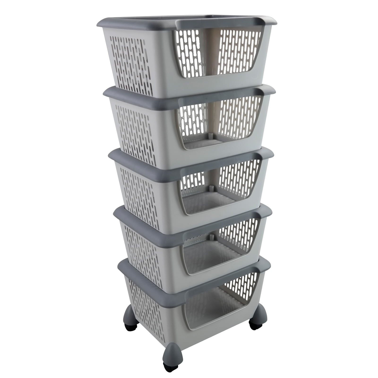 Eagrye Plastic Stackable Storage Bins, Multi-functional Stacking Basket,  Grey, Pack of 3