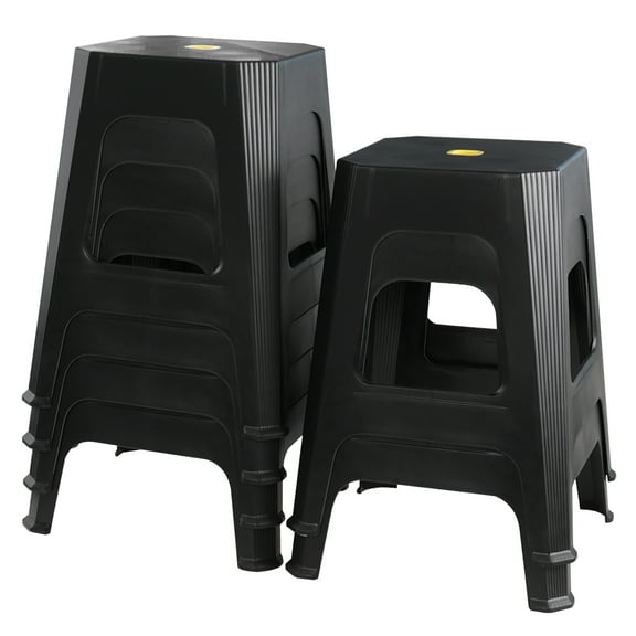 Cand 6-Pack 18.7 Inch High Plastic Stool Chair, Square Stackable Plastic Stools, Black