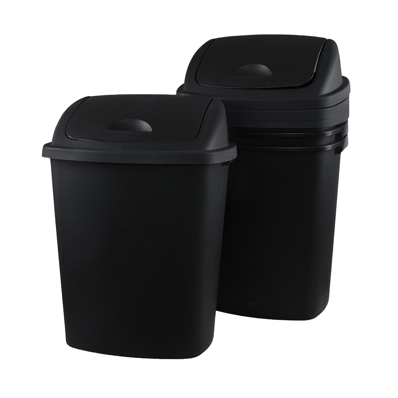 Cand 70 Litre Plastic Trash Can with Swing Lid, Large Kitchen Garbage Can, Black, 4-Pack