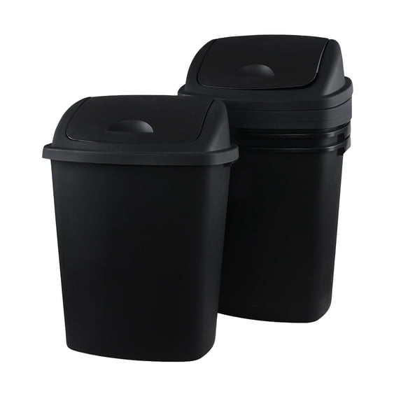 Cand 70 Litre Plastic Trash Can with Swing Lid, Large Kitchen Garbage Can, Black, 4-Pack