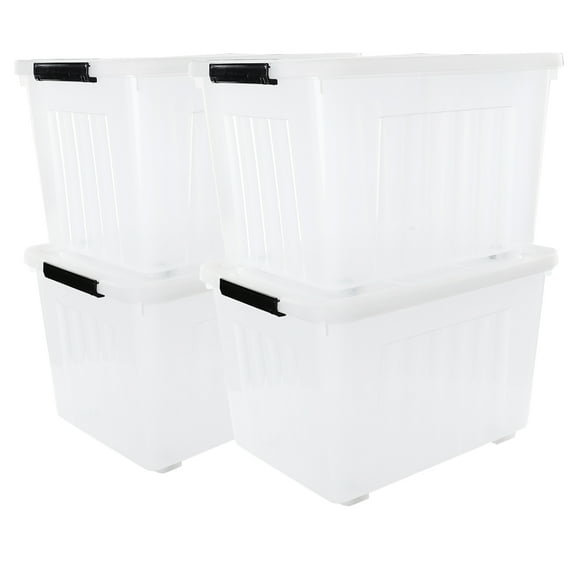 Cand 70 Quart Clear Plastic Storage Box with Wheels, Large Lidded Storage Bins, 4 Packs