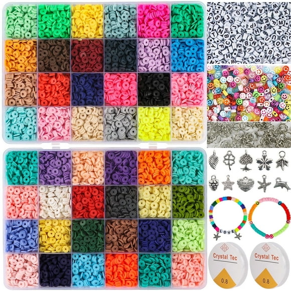 CandWuom 12000Pcs Flat Polymer Clay Beads Kit 48 Colors, 6mm Heishi Letter Beads Set for Bracelets String Necklaces Jewelry Making Crafts Gifts for Girls Ages 6-12