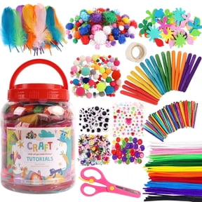 CandWuom Crafts Supplies for Kids, 1000Pcs+ Pom Poms for Craft Kit Stuff Set with Pipe Cleaners for Kids Ages 4-8 Girls Boys Birathday Gifts
