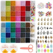 CandWuom 40000+ 2mm Glass Seed Beads for Bracelet Jewelry Making Kit, 48 Colors Glass Beads Kit for Teen Girl Gifts, Small Seed Beads for Necklace Ring Making Kit with Pendants