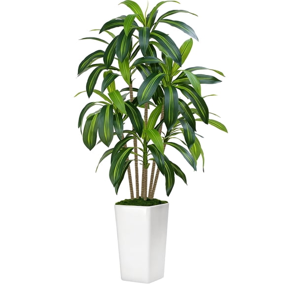 CandWuom 5FT Tall Fake Tree with White Planter - Large Dracaena Artificial Tree Indoor for Home Office Living Room Decor