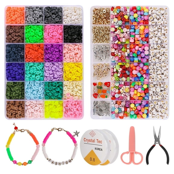 CandWuom 7360 Pcs Polymer Clay Beads Kit 24 Colors 6mm, Heishi Letter Beads Set for Bracelets String Necklaces Earrings Jewelry Making Crafts, Gifts for Girls 6-12