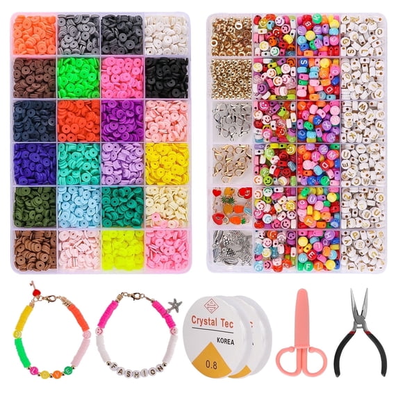 CandWuom 7360 Pcs Polymer Clay Beads Kit 24 Colors 6mm, Heishi Letter Beads Set for Bracelets String Necklaces Earrings Jewelry Making Crafts, Gifts for Girls 6-12
