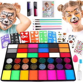 CandWuom Face Painting Kit for Kids 42 Colors Water Based Body Kids Face Painting Kit Includes Hair Chalks Comb, Brushes, Stencils, Professional Makeup Kit for Girl World Cup