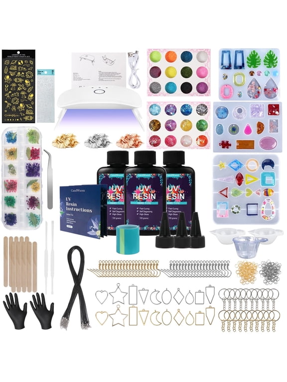 UV Resin Jewelry Making Kit - 300g Crystal Clear Resin with Light & Molds for DIY Necklace & Keychain & Earring Making