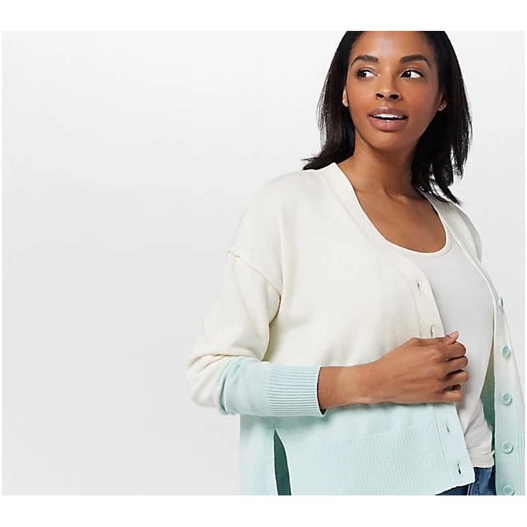 Button front cardigan top with scoop neck