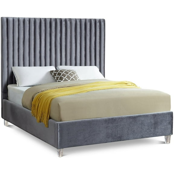Candace Grey Velvet Queen Bed-Color:Grey Velvet,Style:Contemporary