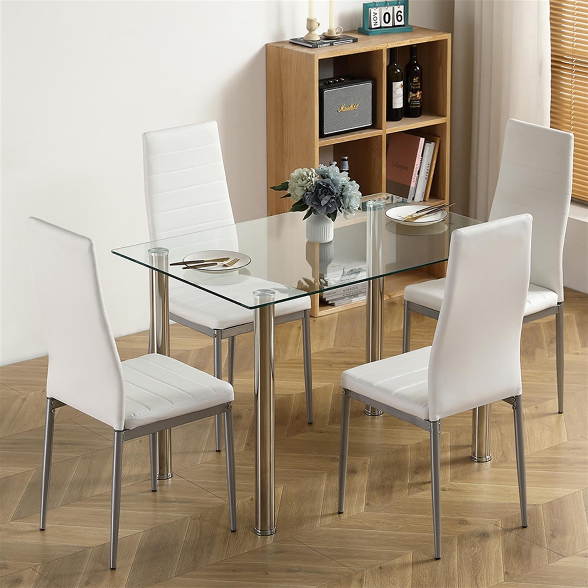 Canddidliik Rectangular Glass Dining Table, 5-Piece Modern Dining Set Tempered Glass Kitchen ...
