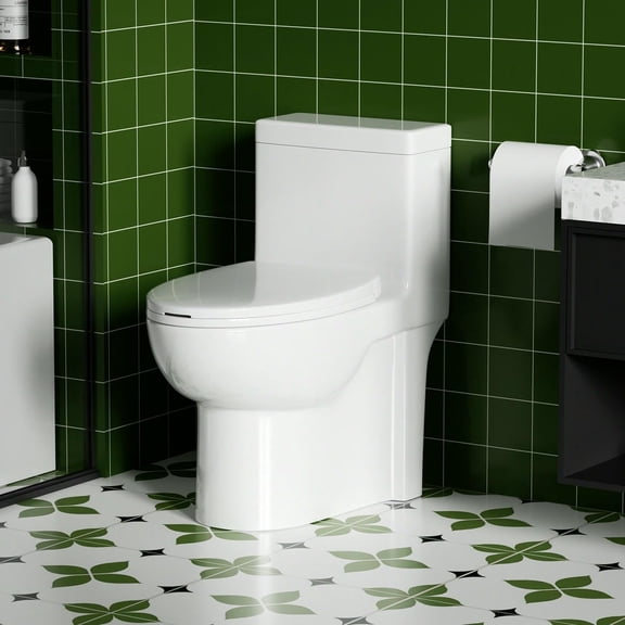 Canddidliike 1.28 GPF Side-Single-flush One Piece Toilet, Water-Saving Toilet, Soft Closing Seat, 1000 Gram Map Flushing Score Toilet, White