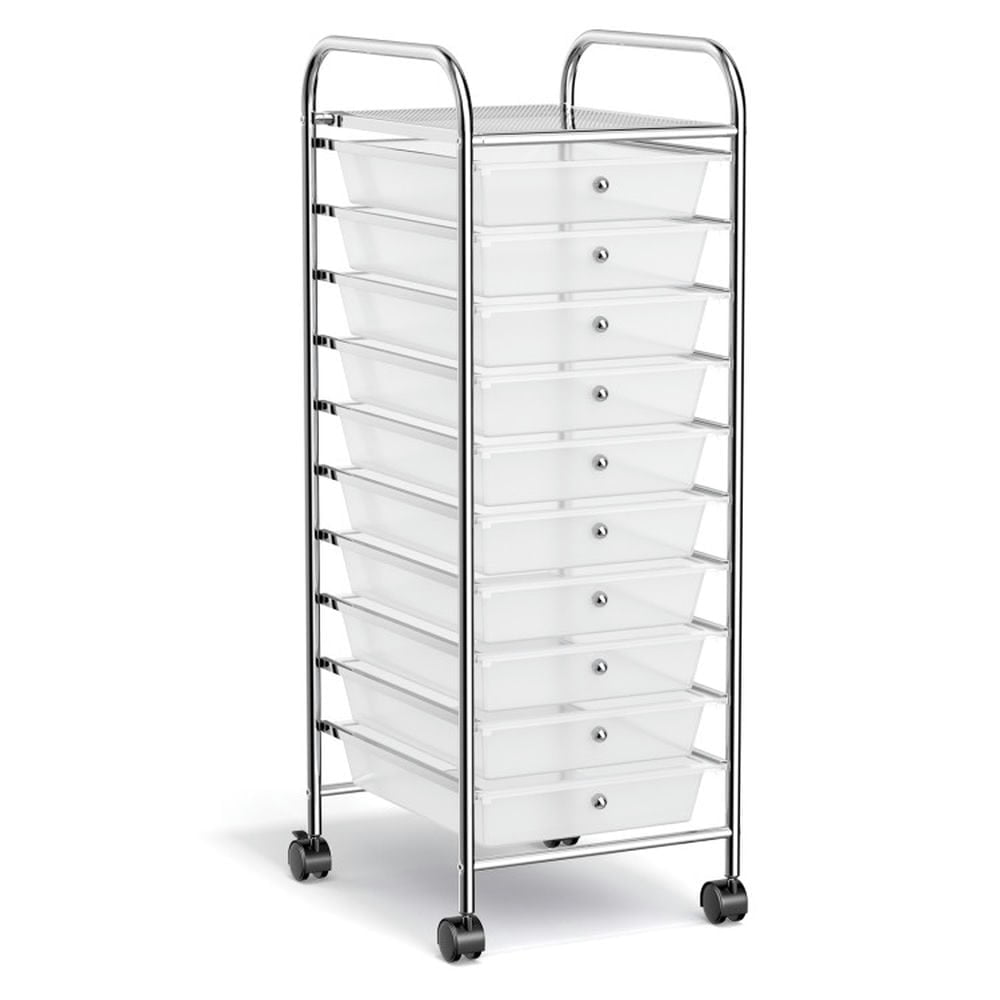 Canddidliike 10 Drawer Rolling Storage Cart Organizer with 4 Universal Casters, Craft Organizers and Storage, Multipurpose Organizer Cart for Home, Office, School, Clear